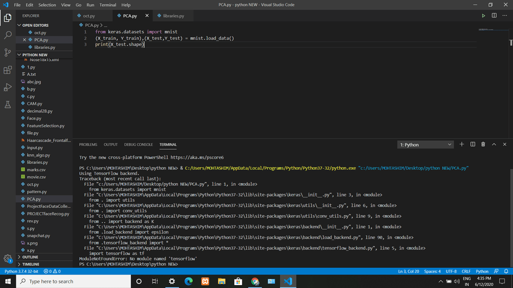Error while importing mnist from keras.datasets - pca-code-1 - Coding ...