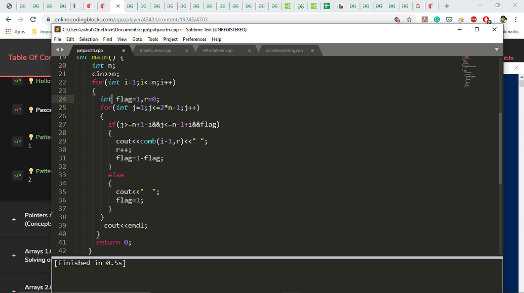 Pascal triangle https://ide.codingblocks.com/s/139093 - Complete C++ ...