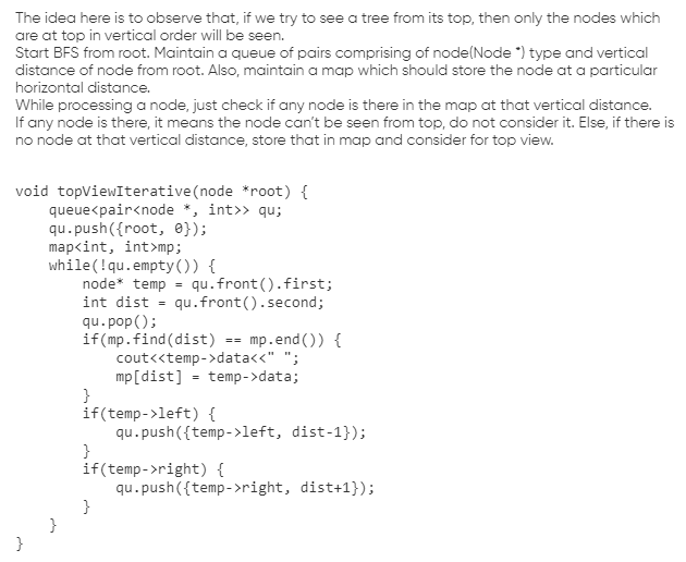 Tree top view problem - 💡-tree-top-view - Coding Blocks Discussion Forum